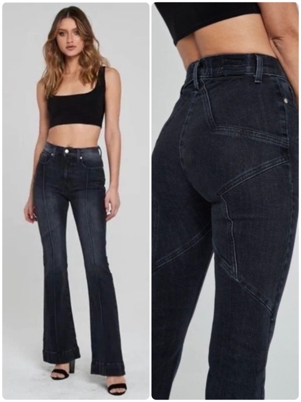 REVICE Denim Venus Flare Jean Black Star Butt High Waisted Size 27 Front Seam